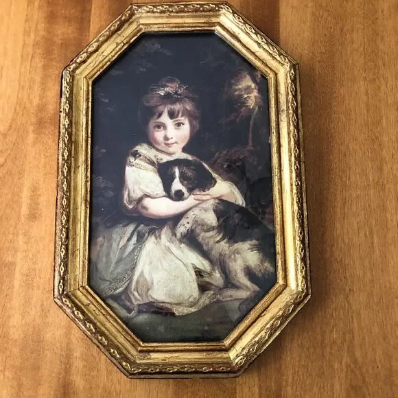 VINTAGE Miss Jane Bowles & Her Dog Joshua Reynolds Gold Framed Italy Italianate - Picture 1 of 8